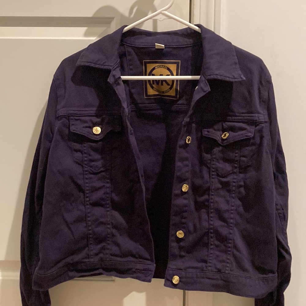Michael Kors Cropped Blue with Gold Buttons Soft Denim Women's Jackt large